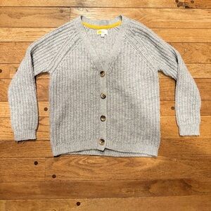 Mini Boden Gray Knit Button Cardigan | Kids 7–8Y | Classic Cozy Sweater